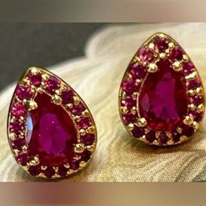 CZ pink:red tear drop earrings Kate Spade look like real rubies. Brand new NWT